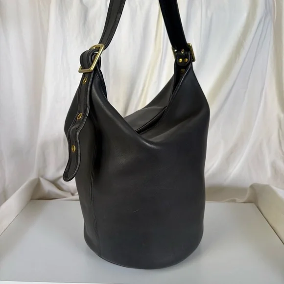 Coach 1970’s Black Leather Duffle Feed Sack Made in New York City - Picture 7 of 16